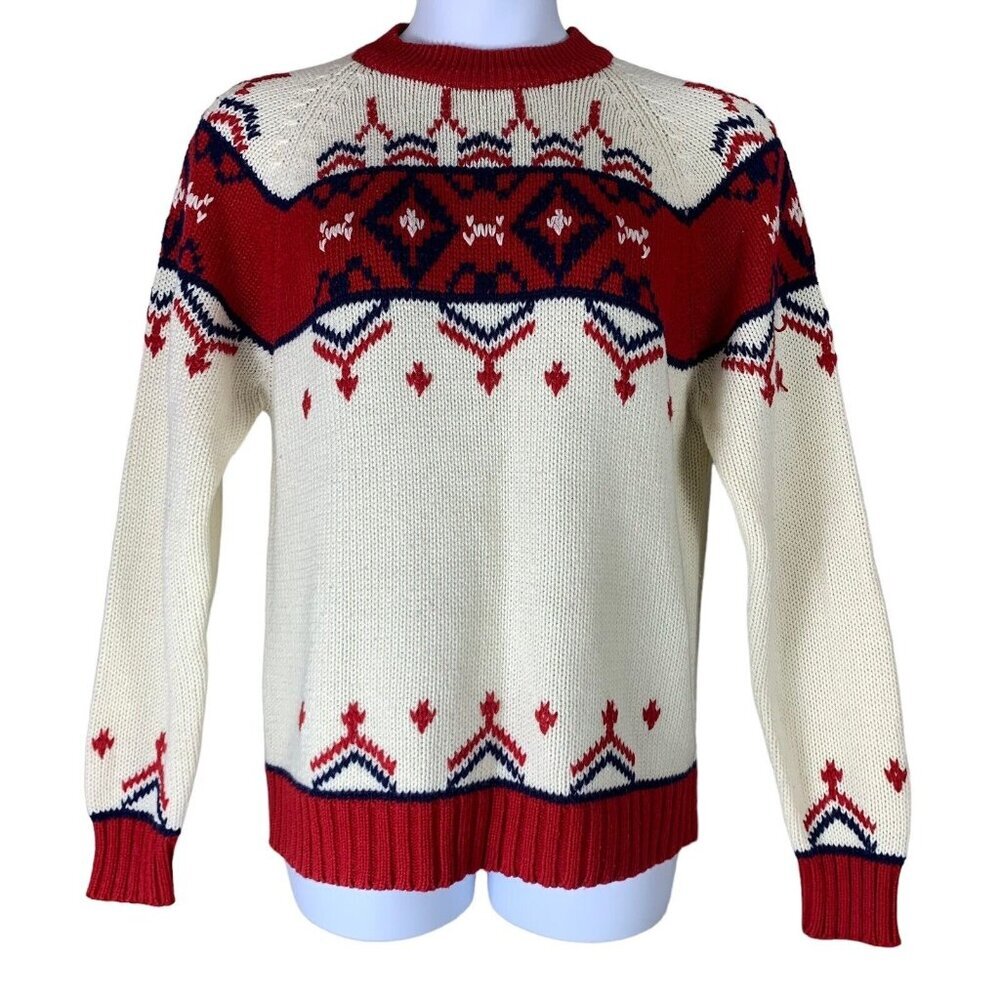 Vintage Size Large Sweater Red White Fair Isle Long Sleeved Pullover Bud Berna
